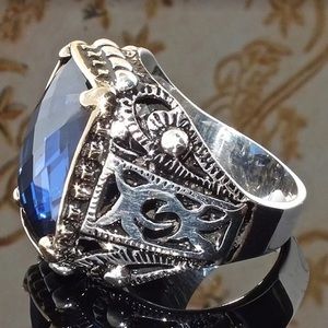 New Sterling Silver Mens Ring with Royal Blue Stone